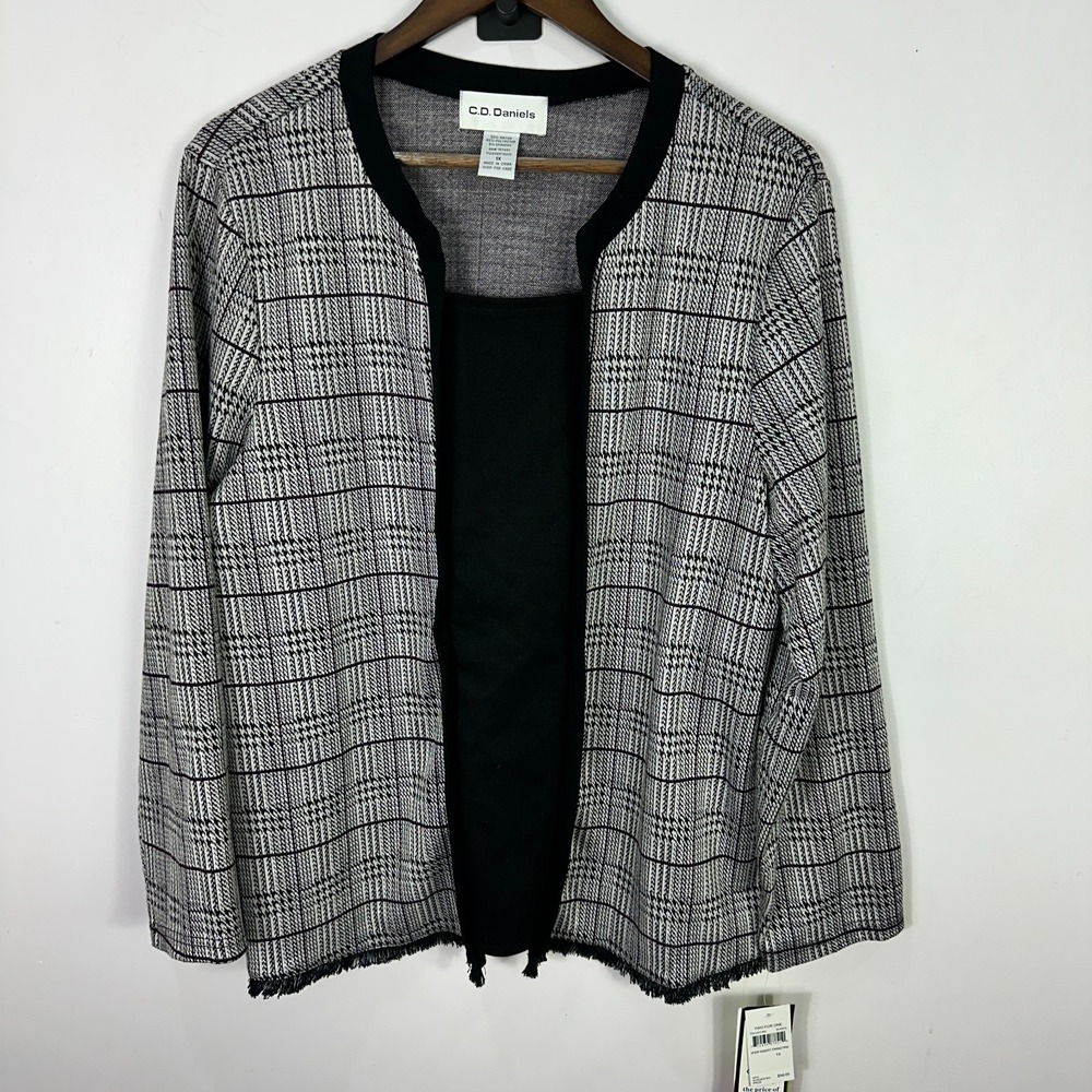 C.D. Daniels Black & White Plaid Open Cardigan